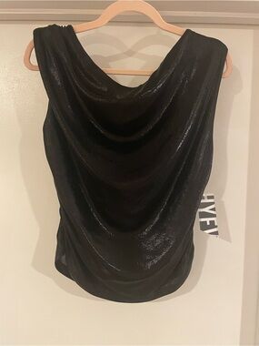 HYFVE Sleeveless Draped Metallic Cowl Neck Tank Top - S